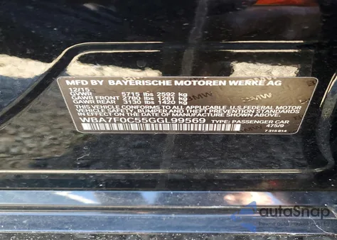 2016 BMW 750 I z USA, uszkodzony, nr VIN WBA7F0C55GGL99569